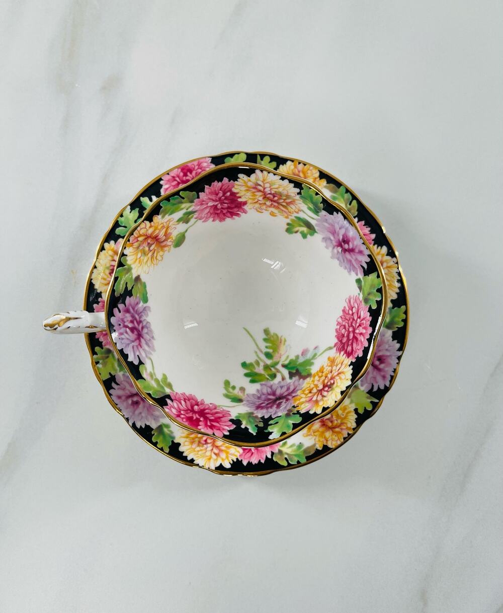 Vintage Paragon Double Warrant Fine China Cup & Saucer Chrysanthemum Mums Floral